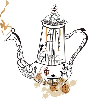 Abstract coffee-pot with girls clipart