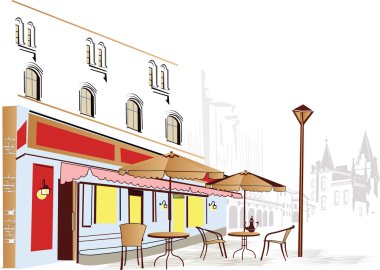 Series of street cafes in the old town clipart