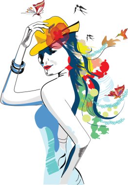 Abstract summer girl with flowers clipart