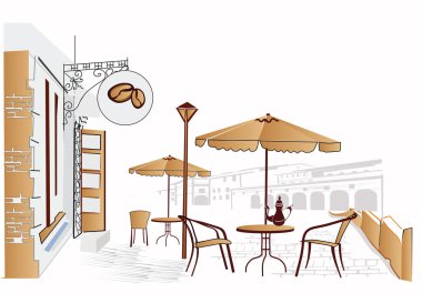 Series of street cafes in the old town clipart