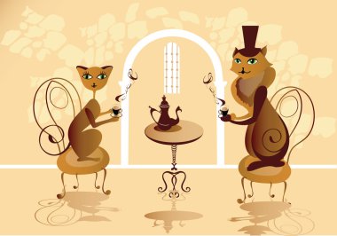 Cats drinking coffee clipart