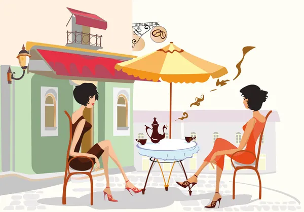 Les filles buvant du café dans le café — Image vectorielle