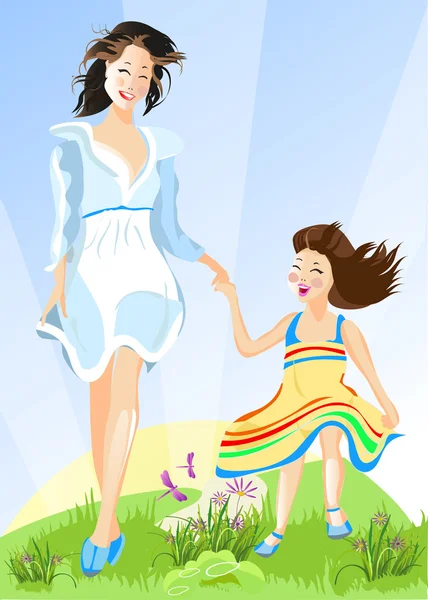 Mère heureuse et son enfant — Image vectorielle