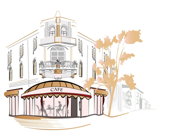 Серия уличных кафе в городе — стоковый вектор
