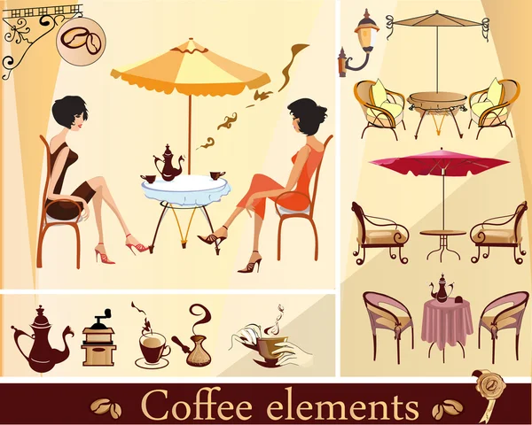 Conjunto de elementos de café e café —  Vetores de Stock
