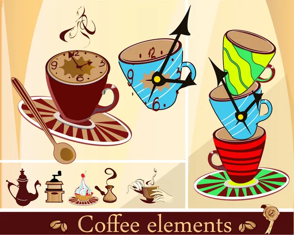 套杯咖啡和咖啡的其他元素 — 图库矢量图片