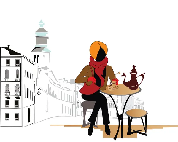 Serie alter Straßen mit Cafés in Skizzen — Stockvektor