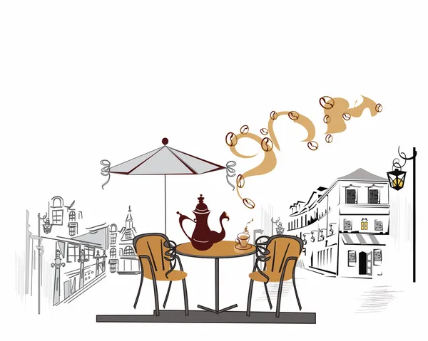 Série de cafés de rua na cidade velha — Vetor de Stock