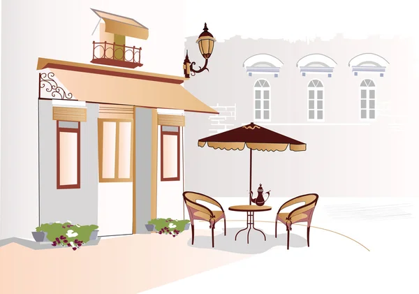 旧市街の道端のカフェのシリーズ — ストックベクタ