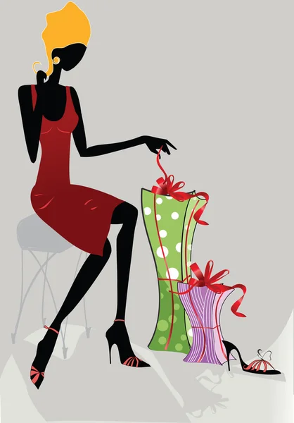 Femme avec des cadeaux — Image vectorielle