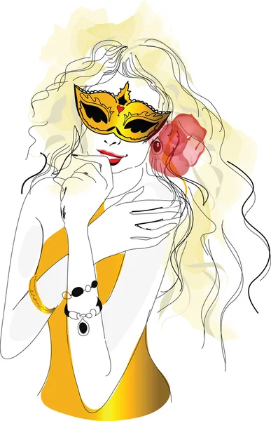 Schizzo di una donna in maschera di carnevale — Vettoriale Stock