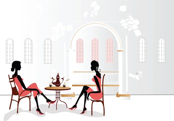 Chatter les filles dans le café — Image vectorielle