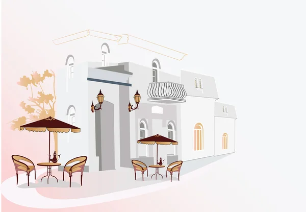 系列的街头咖啡馆在老镇 — 图库矢量图片