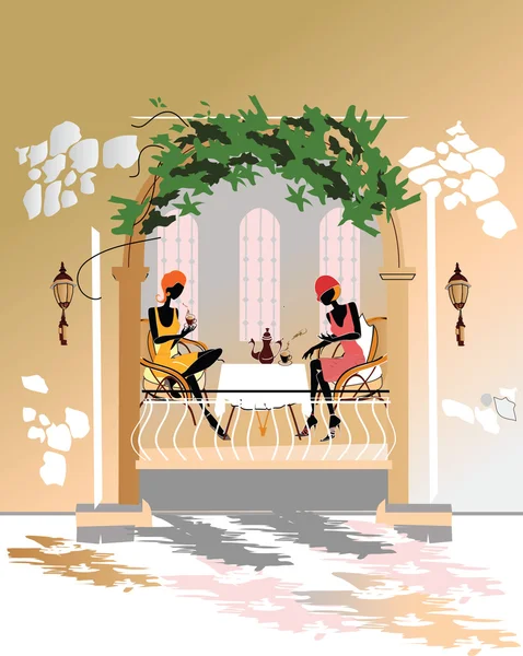 Les filles dans le café — Image vectorielle