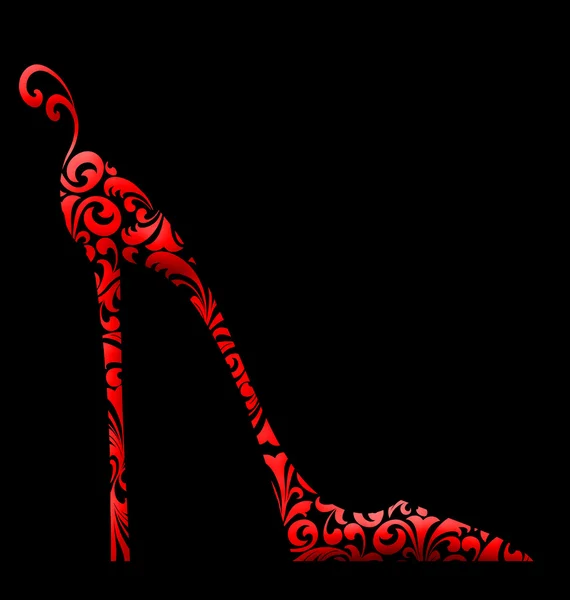 Schicker Damast-Schuh mit hohen Absätzen rot auf schwarz — Stockfoto