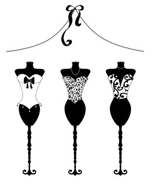 Chic Fashion Dress Forms With Bustiers black and white clipart