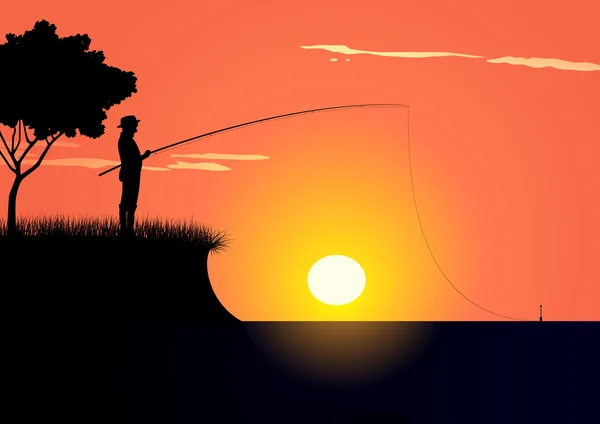 stock vector Fishing at sunset