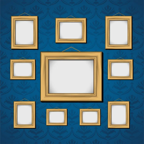 Picture Frames On Blue Wall — Stock Vector
