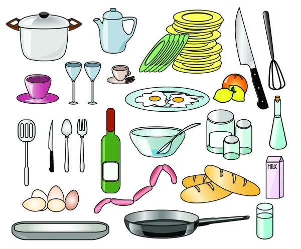 套厨房矢量工具、 食品和饮料 — 图库矢量图片