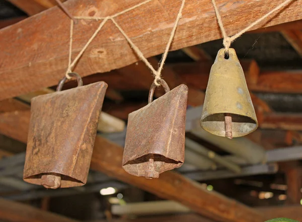 Tradiční bulharská zvony - visí na dřevěný trám — Stock fotografie