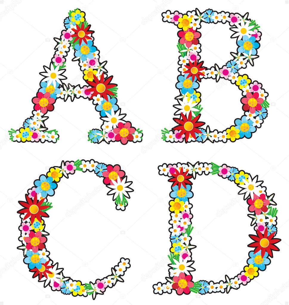 Floral alphabet set, letters A - D — Stock Vector © ratselmeister #5526491