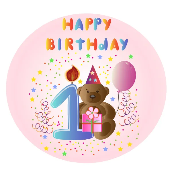 Greeting card Happy Birthday with bear — Stock Vector