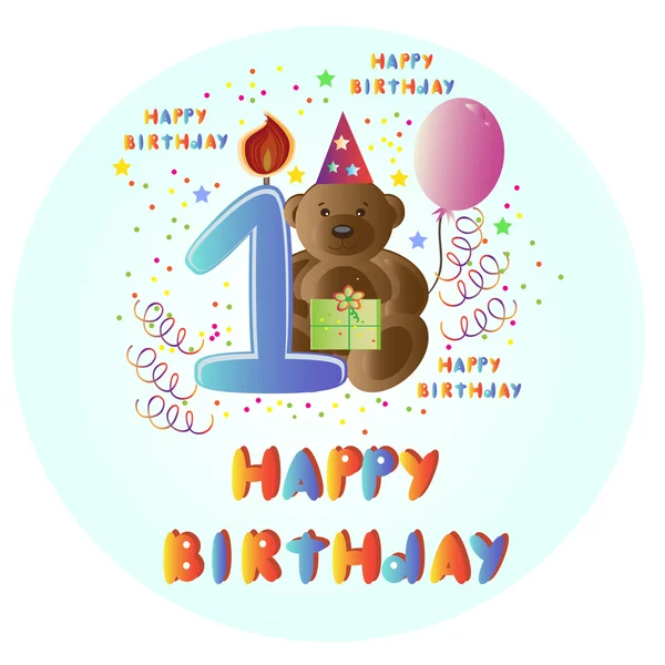 Χαρούμενα γενέθλια ευχετήρια κάρτα με αρκούδα — Διανυσματικό Αρχείο