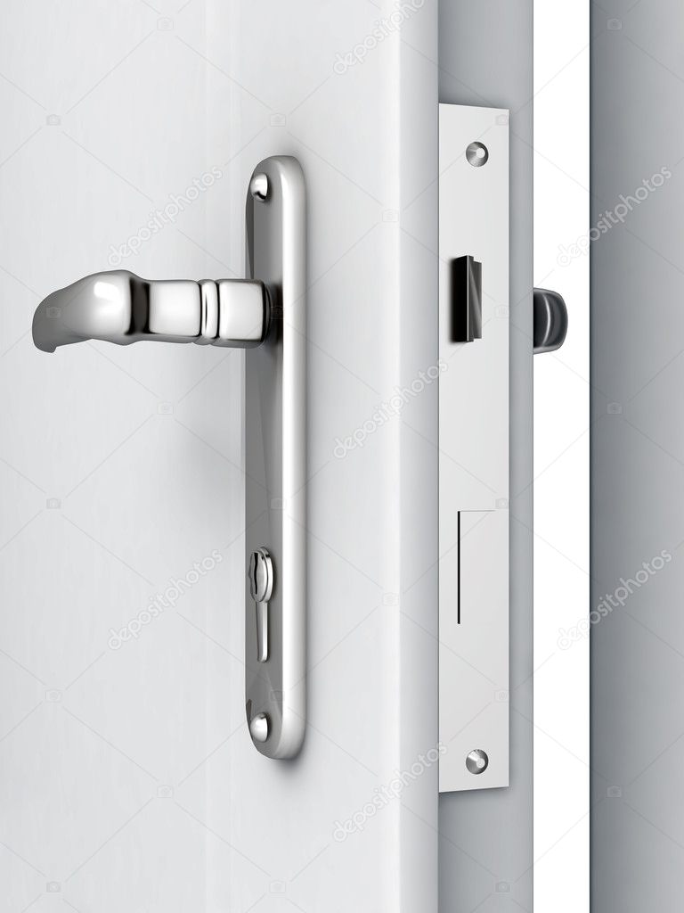 Opened door with a modern locking mechanism on a white background