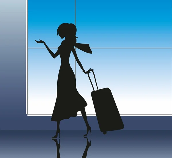 スーツケースと一緒に若い女性のベクトル イラスト. — ストックベクタ