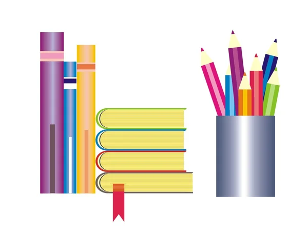 Pencils, books and ruler — Stock Vector