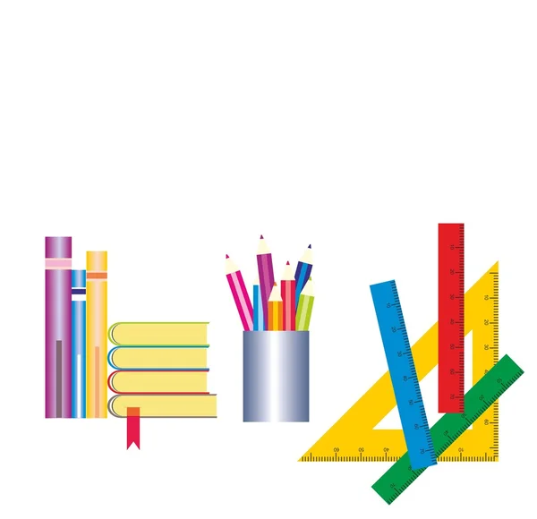 Ceruzák, könyvek és vonalzó — Stock Vector