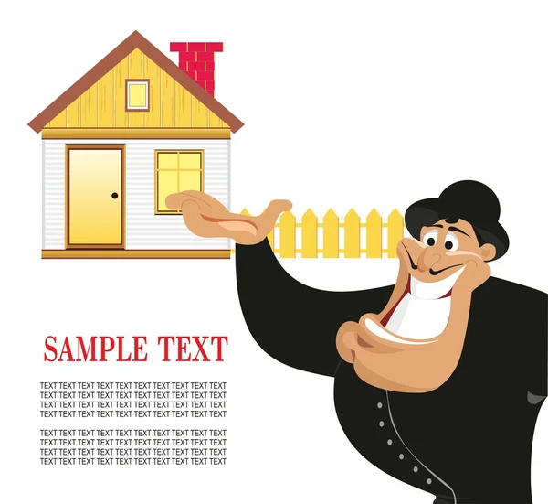 Merry agent offers a house — Stock Vector