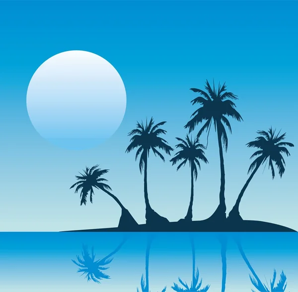 Nedgång på ön med palmer — Stock vektor