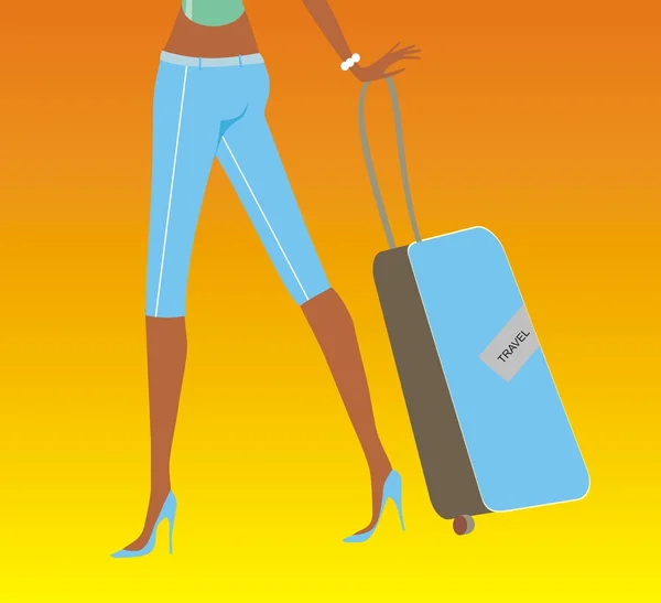 Vektoriesimerkki nuorista naisista matkalaukun kanssa . — vektorikuva