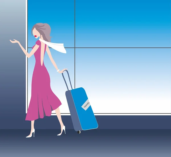 stock vector Vector illustration of young women with the suitcase.