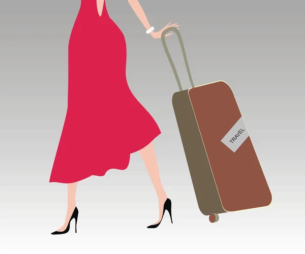 Vector illustration of young women with the suitcase. — Stock Vector