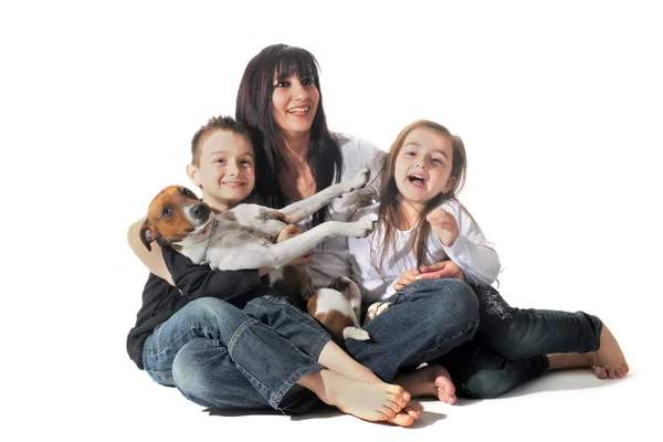 Family and jack russel terrier — Stock Photo, Image