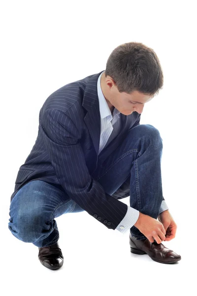 Business man lace up — Stock Photo, Image