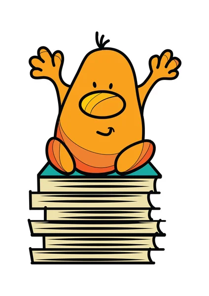 Roundy sitting on the pile of books — Stock Vector