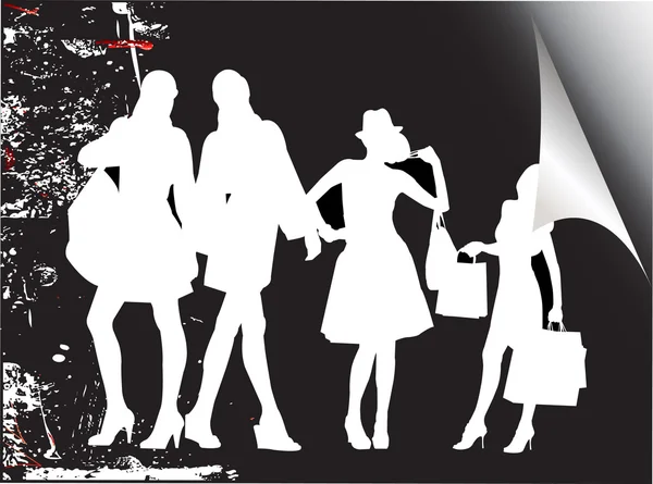 Shopping femme silhouette — Image vectorielle