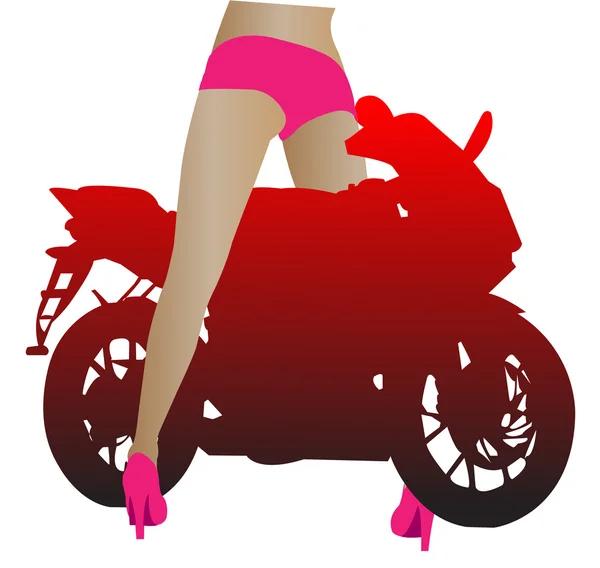 Largas piernas de mujer de belleza con moto — Vector de stock
