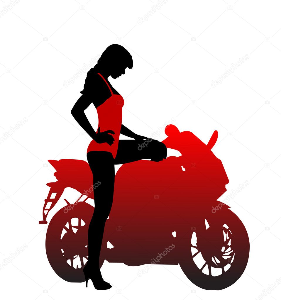 Download Motorcycle and a pretty girl — Stock Vector © mijo69 #6500408