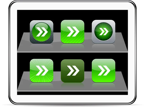 Pfeil nach vorne grüne App-Symbole. — Stockvektor