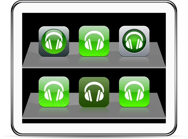 ヘッドフォンの緑のアプリのアイコン. — ストックベクタ
