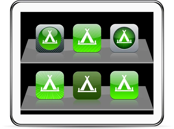 Tält gröna app ikoner. — Stock vektor