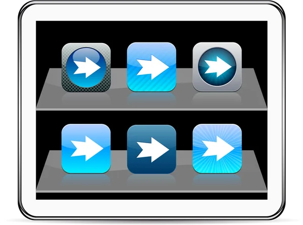 Pfeil nach vorne blaue App-Symbole. — Stockvektor