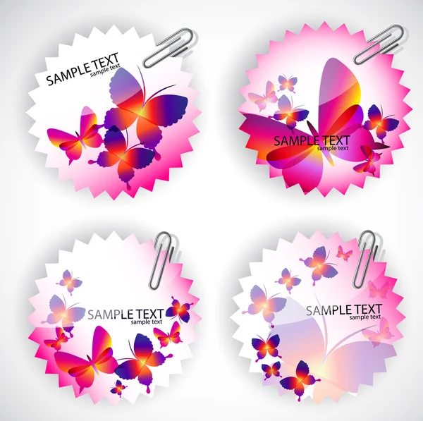 Round sticker with butterflies. Vector illustration set — Stock Vector