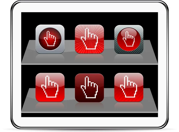 Pixel εικονίδια app κόκκινο χέρι. — Διανυσματικό Αρχείο