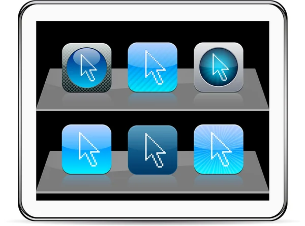Pixel flèche bleu app icônes . — Image vectorielle