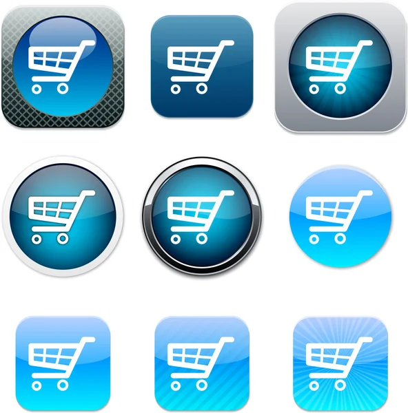 Shopping cart blue app icons. — Stock Vector